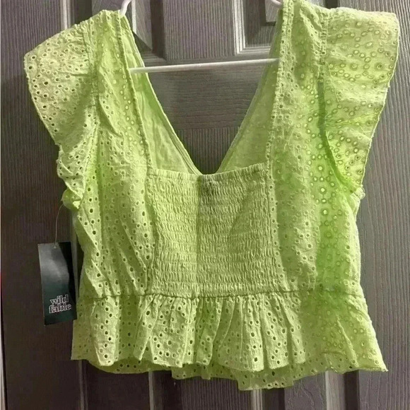 Womens Wild Fable crop top with v neck ruffle sleeves color is eager lemon Small - Picture 8 of 11